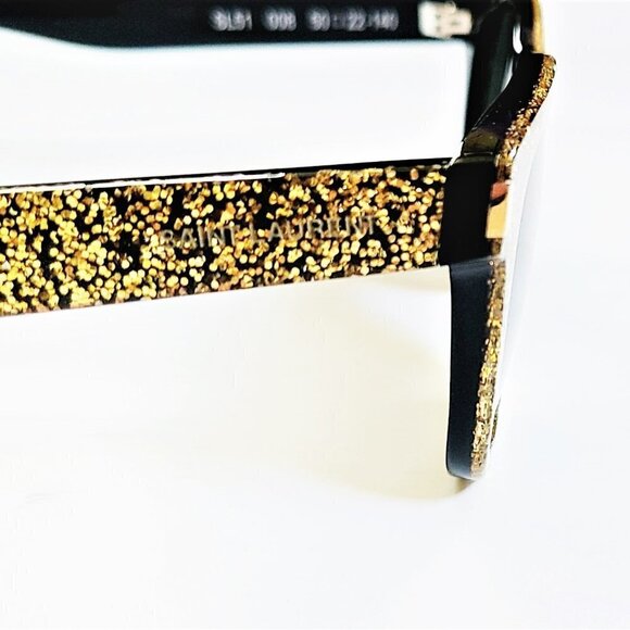 NWT Stunning Saint Laurent Gold Glitter 50mm Square Sunglasses - Picture 7 of 12